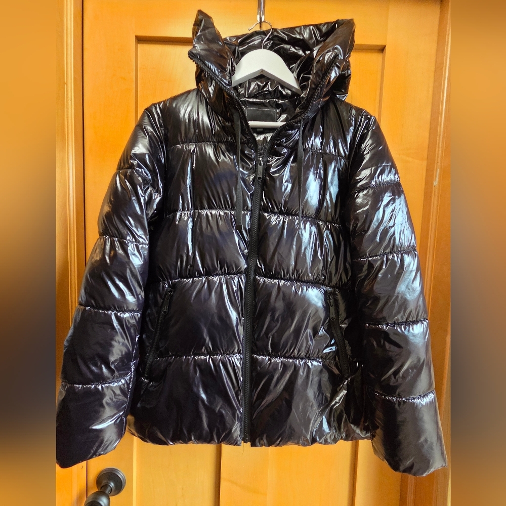 Sam Edelman | Glossy Hooded Puffer Jacket – Black – Women’s Small - Picture 3 of 12